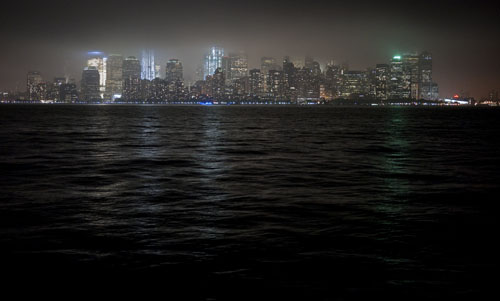lower Manhattan skyline at night